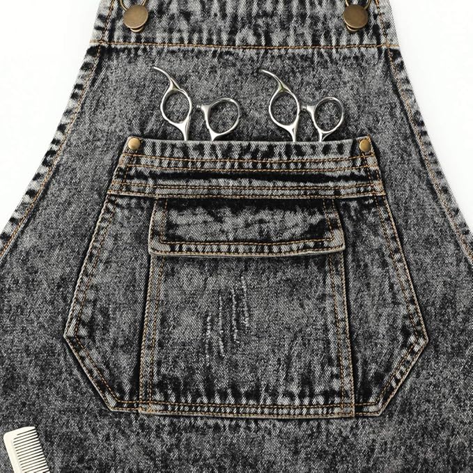 Jeanerlor - Cotton Denim Shop Black Tool Aprons with Pockets for Men - Jean Work Aprons for Men Cross Straps & Adjustable L to XXL