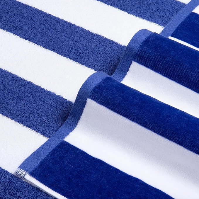 LULUHOME Large Oversized Beach Towel - Big Cotton 36 x 70 Inch Striped Pool Towel, Large Cabana Soft Swimming Towel for Adult Men Women,Dark Blue