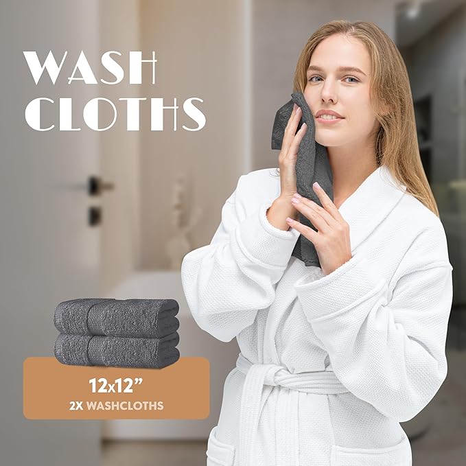 Gray Bath Towel Set of 6 - 100% Cotton Highly Absorbent Towels for Bathroom, 2 Luxury Bath Towels 650GSM, 2 Hand Towels, 2 Washcloths