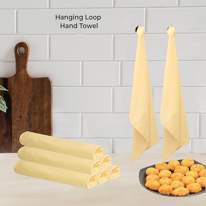 Urban Villa Kitchen Towels 100% Cotton Dish Towels for Kitchen(Set of 6)20”x30” Dish Cloths Highly Absorbent Kitchen Linen Set with Hanging Loop Perfect for Drying Dishes Cleaning Hand Towels – Yellow