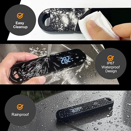 Charmline 0.5 Sec Instant Read Meat Thermometer Digital, 180° Auto-Rotating Display LED, Food Thermometer for Cooking, Baking and Grilling, Dual Battery Design for Longer-Lasting Performance