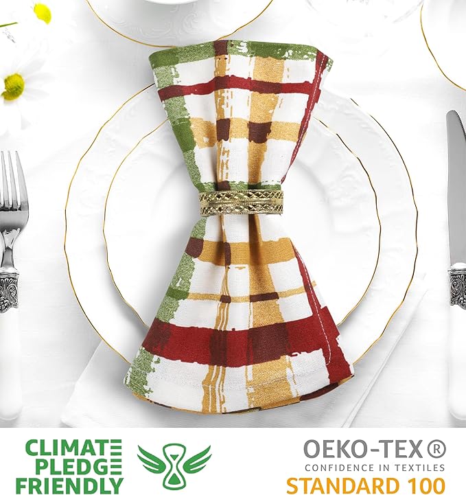 Urban Villa Cloth Napkins Set of 12 20x20 Inches 100% Cotton Napkins Cloth Washable Durable Reusable Absorbent Table Dinner Napkins Cloth for Thanksgiving Hotel Lunch Restaurant Parties – Fall Checks