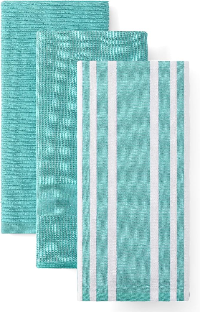 Homaxy Premium Kitchen Towels(18”x 28”, 3 Pack), Large Cotton 380 GSM Kitchen Hand Towels, Soft and Absorbent Terry Dish Towels, Multipurpose Tea Towel Set with Hanging Loop, Teal