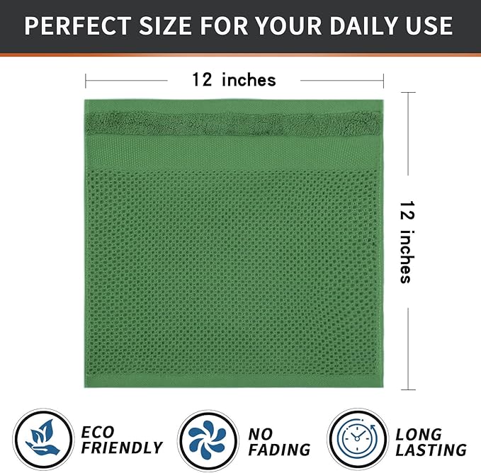 Homaxy 100% Cotton Dish Cloths, 8 Pack - 12 x 12 Inches, Waffle Weave Super Soft and Absorbent Dish Towels Quick Drying Dishcloths, Grass Green