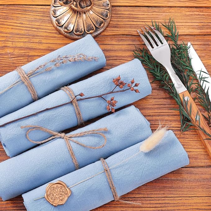 Socomi Cloth Napkins Blue Easter Spring Washable Reusable Bulk Linen Cotton Napkins Set of 10 17"x17" for Wedding Party Bridal Baby Shower Birthday Dining Table Decorations