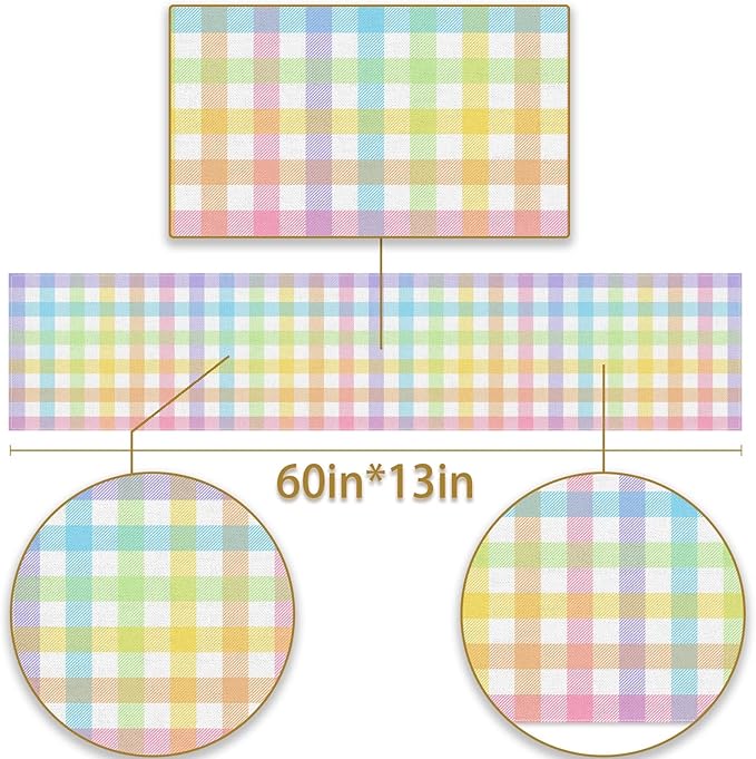 Pudodo Easter Buffalo Plaid Check Table Runner Spring Holiday Farmhouse Fireplace Kitchen Dinning Room Home Party Decoration (13" x 60")