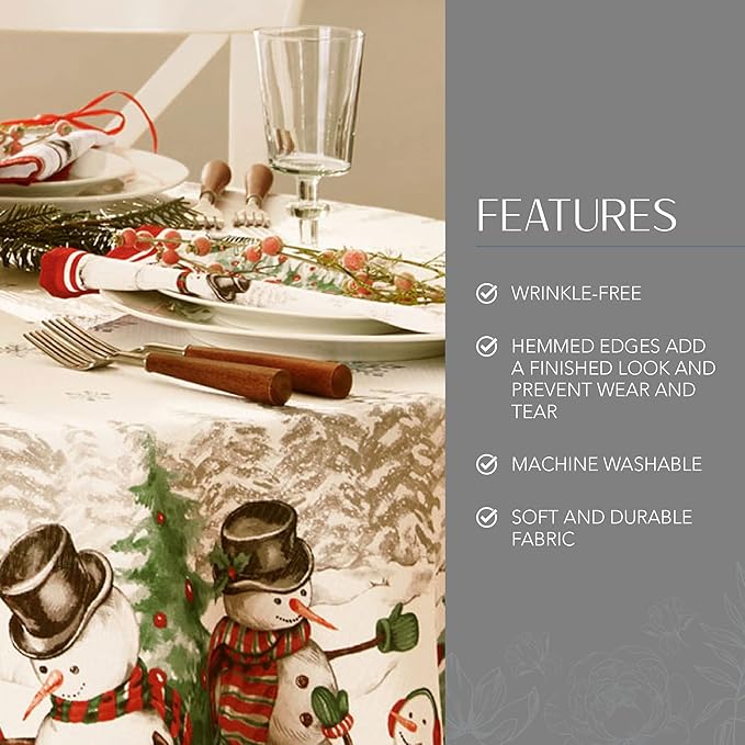 Elrene Home Fashions Snowman Winterland Holiday Snowflake Polyester Tablecloth, 70", Round
