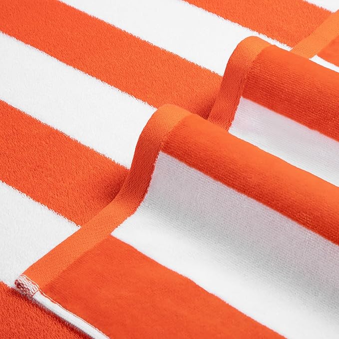 LULUHOME Large Oversized Beach Towel - Big Cotton 36 x 70 Inch Striped Pool Towel, Large Cabana Soft Swimming Towel for Adult Men Women,Orange