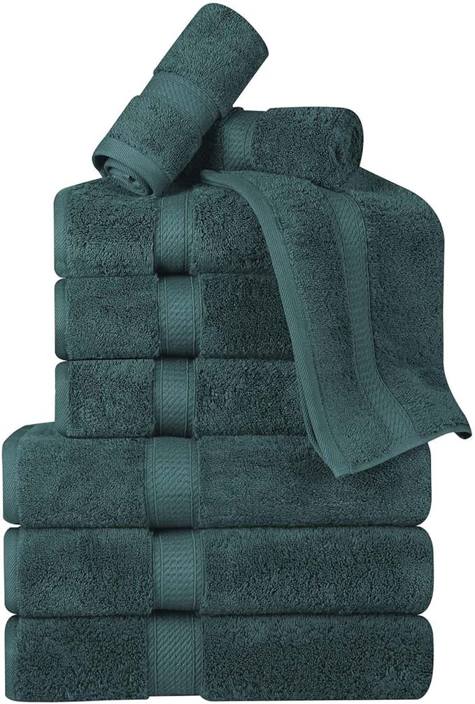 Superior Egyptian Cotton Pile 9 Piece Towel Set, Includes 3 Bath, 3 Hand, 3 Face Towels/Washcloths, Ultra Soft Luxury Towels, Thick Plush Essentials, Guest Bath, Spa, Hotel Bathroom, Teal