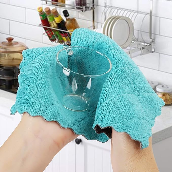 GADIEDIE 10Pack Kitchen Cloth Dish Towels,Super Absorbent Coral Velvet Dishtowels,Nonstick Oil Washable Fast Drying,Double-Sided Dish Towel,Used for Table Dish Glass Pet Paw（5Colors）