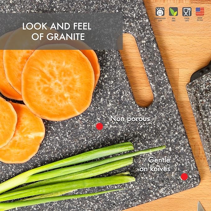 Dexas Superboard Cutting Board with Handle 8.5 x 11 inch Heavy Granite, Compact Kitchen Prep Board, Dishwasher Safe, Non-Porous Poly Surface, Made in USA