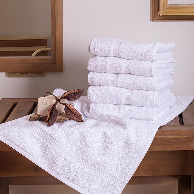SALBAKOS 100% Turkish Cotton Hand Towels Set White, Pack of 6, 16x30 in | Luxury Hotel Quality Super Soft Absorbent Hair, Face & Hand Drying Towel for Bathroom | Made in Turkey (White, 6 Hand Towels)