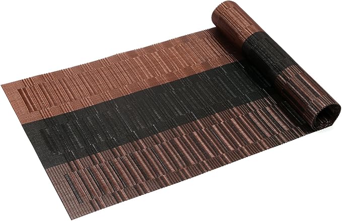 SHACOS Table Runners Woven Vinyl Table Mats 12x54 inch for Kitchen Dining Table Non Slip Washable, Ombre Coffee Black