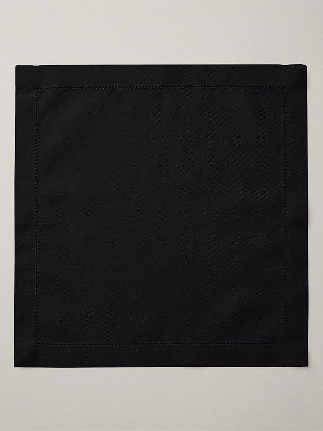 Palisa Black Cotton Napkins Set of 4 | Premium Hemstitch Detailing Cloth Dinner Napkins 18x18 Inch | Soft Washable & Reusable Table Napkins for Everyday Use Weddings Parties Restaurants & Hotels