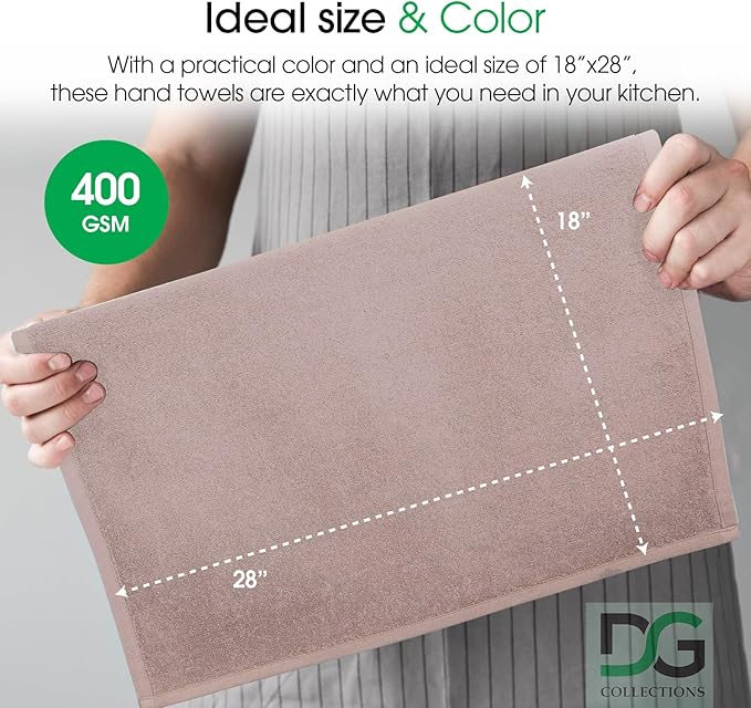 DG Collections Terry Dish Towels, 100% Cotton Kitchen Towels, Set of 6 (18x28 inch) Hand Towels - 400 GSM, Absorbent Terry Cloth Dish Towels for Kitchen, Soft Tea Towels - Pink Color