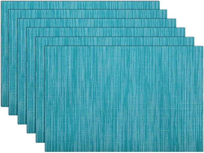 SHACOS Woven Vinyl Placemats Set of 6 Wipe Clean Wasahble Place Mats for Dining Table Heat Resistant Non Slip Table Mats (6, Teal Blue)