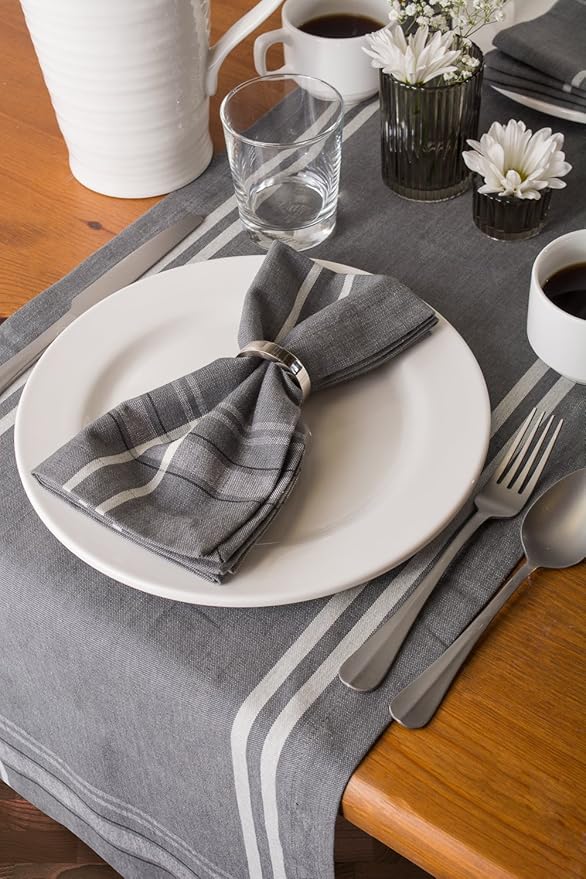 DII French Stripe Tabletop Collection Farmhouse Style Dining Table Linen Napkin Set, 20x20, Gray Chambray, 6 Piece