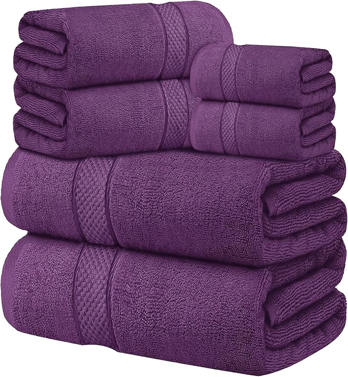 Oakias Premium Towel Set 600 GSM 6 Piece Plum - 100% Ring Spun Cotton Highly Absorbent Towels Set - Super Soft Bathroom Towel Set - Hotel Quality Double Stitched Hem - Ideal for Hotels, Spa, Gyms