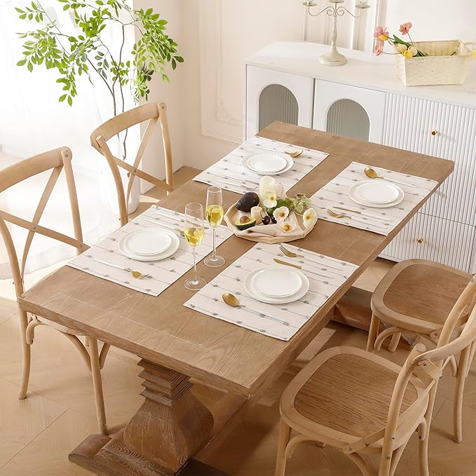 Boho Placemats 13 x 19 Inch Set of 4 for Dining Table Decor Woven Cloth Place Mats for Farmhouse Rustic Kitche Spring Home Decor Cotton Placemats Gray and Beige Table Mats