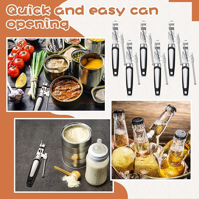 Gisafai 20 Pcs Can Opener Manual Bulk Smooth Edge with Sharp Blade and Soft Non Slip Grip Handle Heavy Duty Handheld Safety Can Opener, Black and Silver
