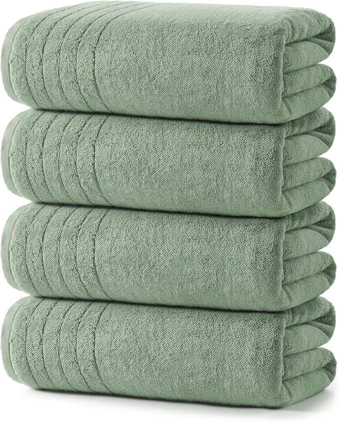REDKISS Luxury Bath Towels Set of 4, 35x70 in, Highly Absorbent & Quick Dry, Super Soft Extra Large Premium Thick Cotton Green Bath Sheets for Shower, Hotel, Bathroom, Spa