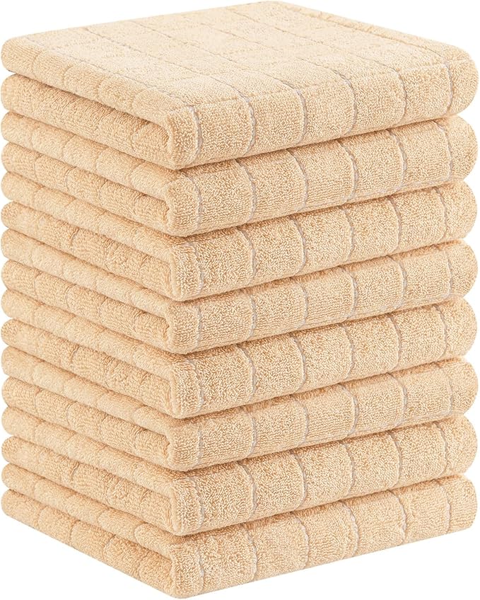 Homaxy 100% Cotton Terry Kitchen Towels(Apricot, 13 x 28 inches), Checkered Designed, Soft and Super Absorbent Dish Towels, 8 Pack