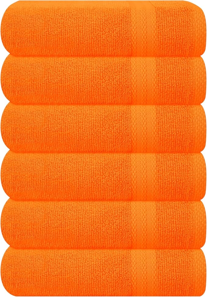 GLAMBURG Ultra Soft 6-Piece Hand Towel Set 16x28-100% Ringspun Cotton - Durable & Highly Absorbent Hand Towels - Ideal for use in Bathroom, Kitchen, Gym, Spa & General Cleaning - Orange