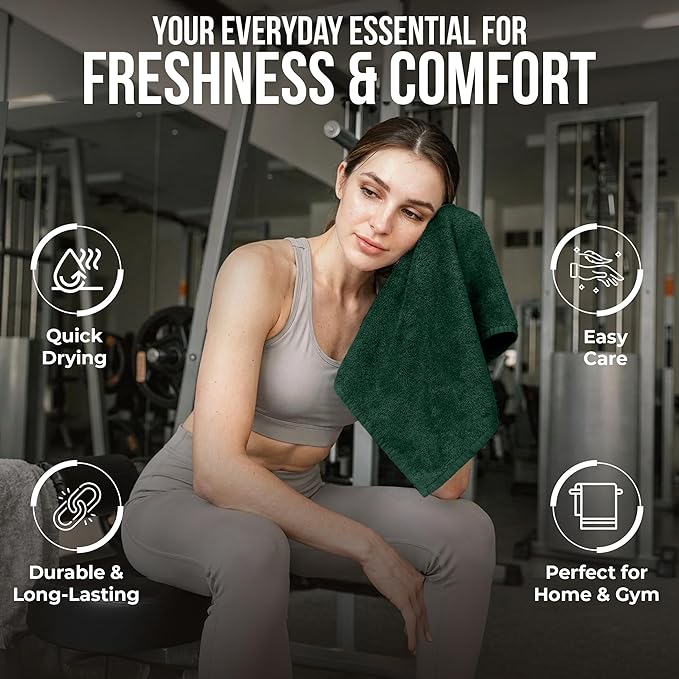 RIVERSIDE Pack of 12 Washcloths, 12 x 12 Inches, 100% Cotton, Premium Flannel Face Cloths, Highly Absorbent & Soft Feel Fingertip Towels (Forest Green, 12 Pack)