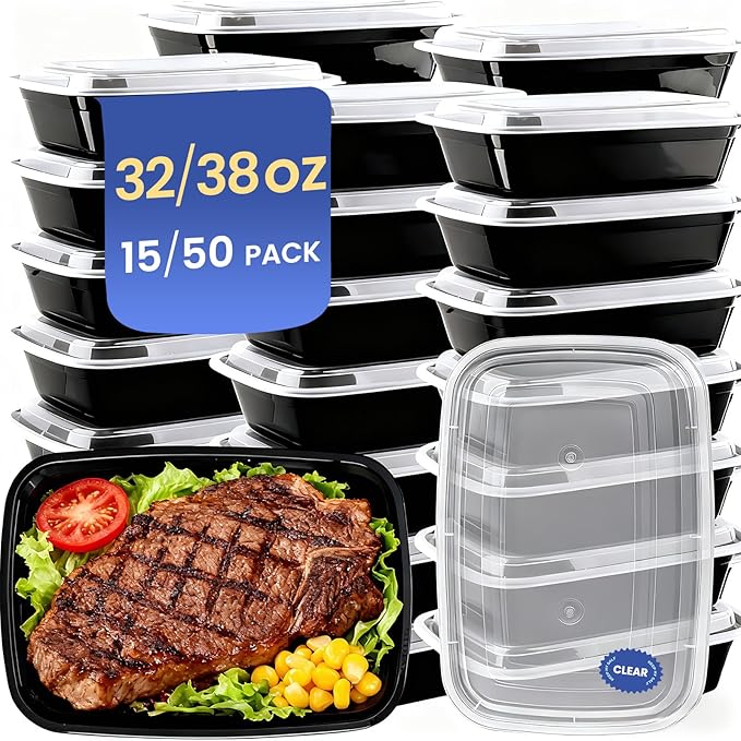 38oz 50 Pack Meal Prep Containers Reusable, Disposable Food To Go Containers with Lids BPA Free, Microwave/Dishwasher/Freezer Safe Take Out Containers for Holiday Leftovers