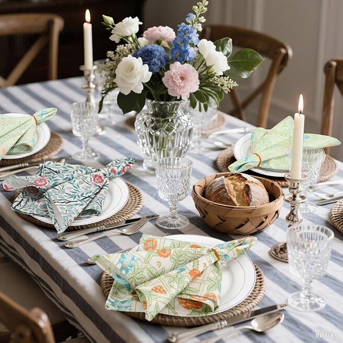 Mindsoft 20 Pcs William Morris Napkins Vintage Flowers Dinner Cloth Napkins 15.7" x 15.7" Linen Watercolor Washable Floral Soft Absorbent Square Table Top Decor for Kitchen, Wedding, Gifts Bulk