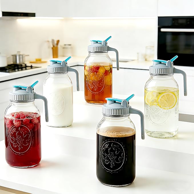 Mason Jar Cold Brew Coffee Maker 64 OZ ( 2 Quart ) Wide Mouth Cold Brew Pitcher With Stainless Steel Fine Mesh Filter Airtight & Leakproof Mason Jar Pitche For Coffee, Iced Tea, Sun Tea, Lemonade