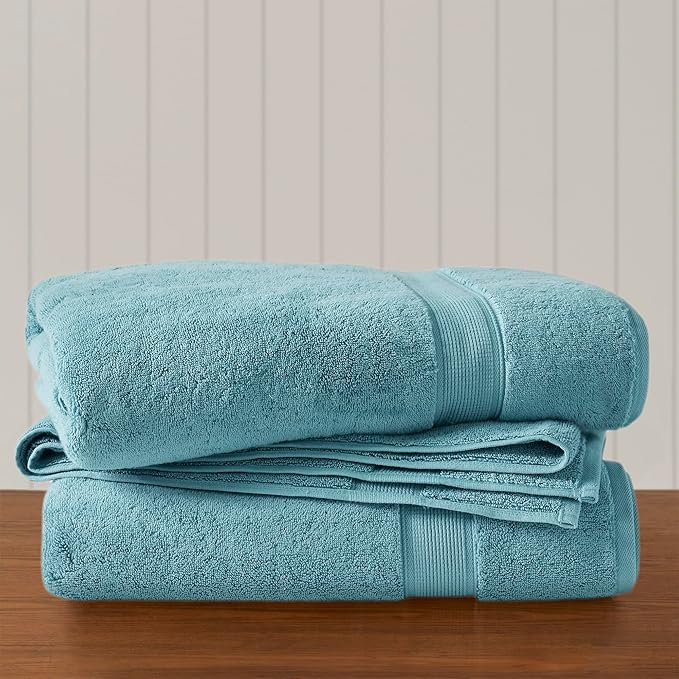 Madison Park 800GSM Bath Sheet Towel Oversized 34" x 68" 2 Pack 100% Cotton Bath Towel Set Highly Absorbent Hotel Spa Quality for Bathroom, Aqua