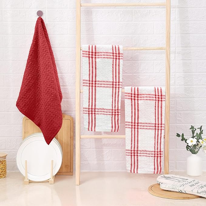 DAN RIVER Premium Kitchen Towels - [Pack of 12] 100% Cotton (16x 26 Inches) -Super Soft,Highly Absorbent, Quick Dry, Dish Towels for Kitchen Towels -Red