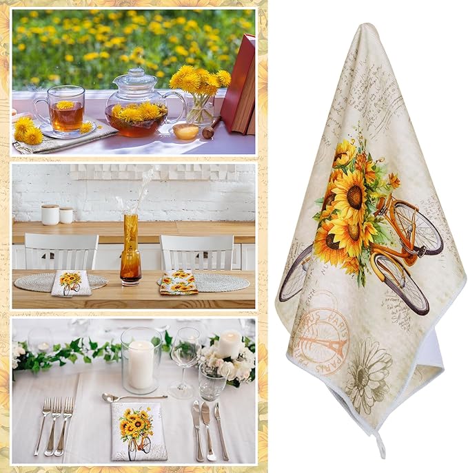 Bencailor 6 Pcs Sunflower Kitchen Towels Decorative Sets Dish Towels Absorbent Fast Drying Hand Tea Vintage Hanging Reusable Cleaning Dishcloths for Cooking Farmhouse Bathroom Accessory