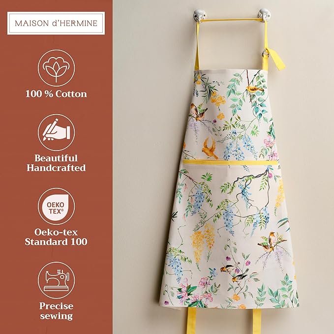 Maison d' Hermine 100% Cotton Apron for women with Pocket Kitchen Chef Apron for Men Cooking Mothers Day Gifts