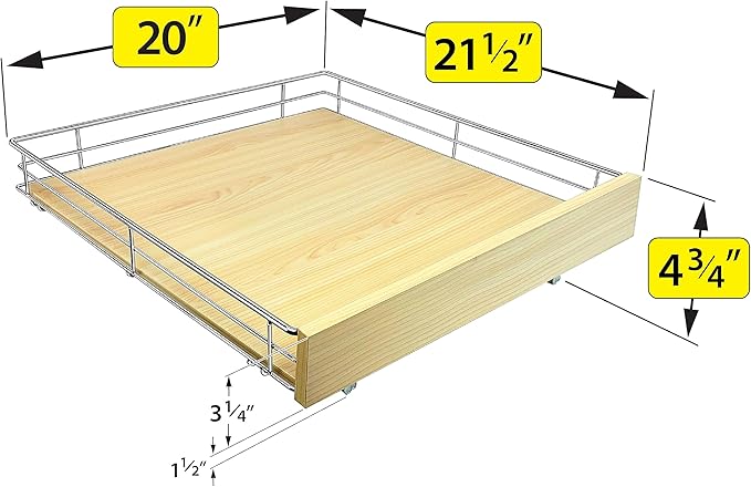 LYNK PROFESSIONAL® SELECT™ Pull Out Cabinet Organizer, 20" x 21" Slide Out Drawers for Kitchen Cabinets - Sliding Pull-Out Pantry Shelves – Home Shelf Organizers - Lifetime Ltd. Warranty, Wood Chrome