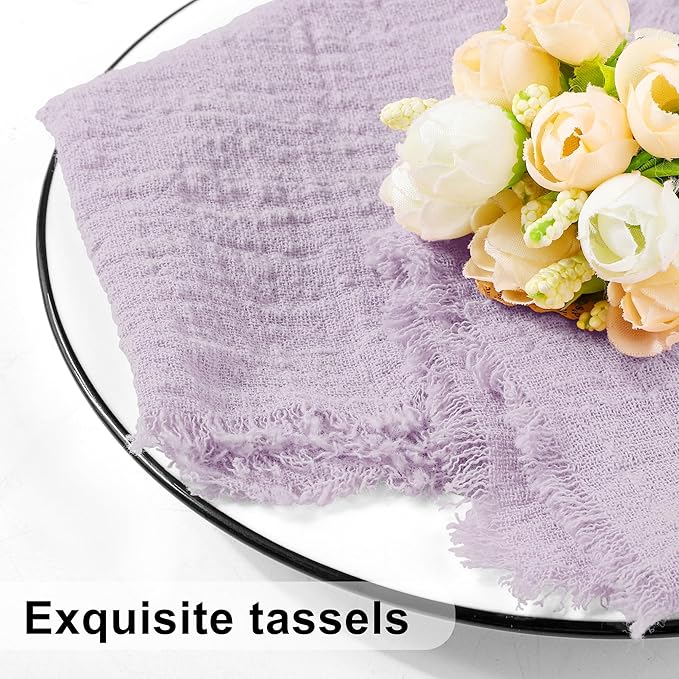 TURSTIN 24 Pieces Lavender Purple Cotton Linen Wedding Napkin Square Rustic Fringe Table Napkin for Dinners, Parties, Weddings