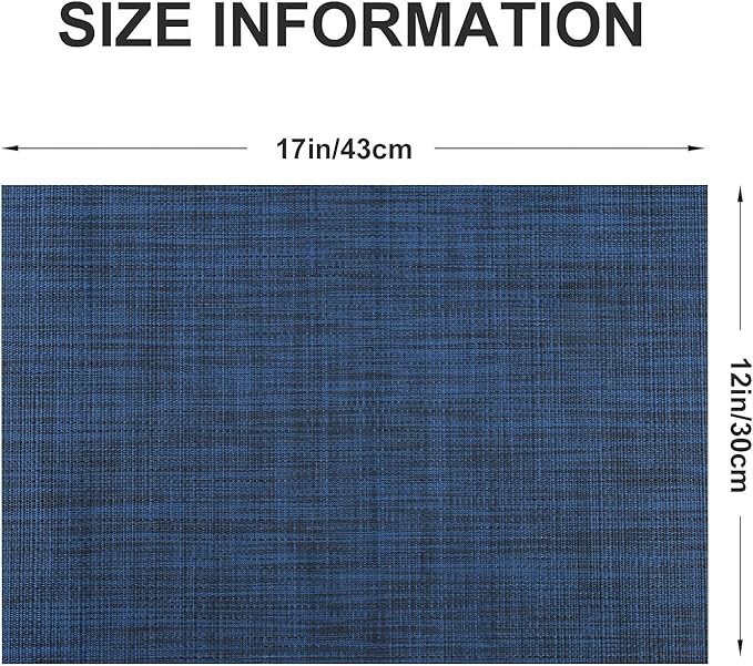 Vinyl Placemats Set of 6, PVC Woven Washable Non-Slip Table Mats, Heat Resistant Wrinkle Free Place Mats for Dining Table, Easy to Clean (6, Navy Blue)