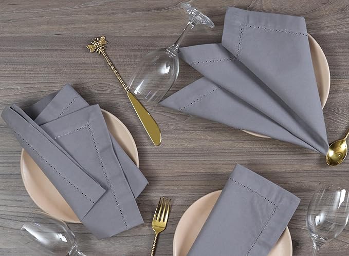 Cotton Cloth Napkins Set of 12, 18x18 Cotton Napkin Cloth Washable, Soft, Reusable Napkins for Wedding, Parties, Christmas, Thanksgiving, Everyday Use (Grey) - ALPHA Living HOME