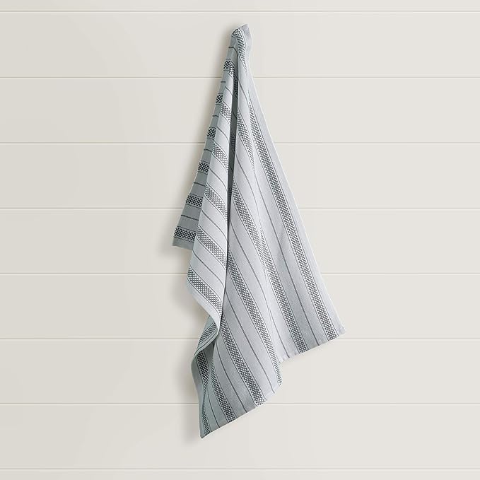 Kitchen Towels Set – Pack of 6 (20’’ x 30’’) Extra Large Premium Cotton Dish Towels for Kitchen – Chain Stripe Towels – Absorbent – 100% Cotton – with Hanging Loop – Light Grey