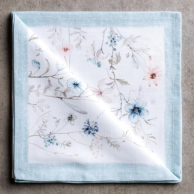 Maison d' Hermine Cloth Napkins Set of 4 100% Cotton for Thanksgiving Christmas Decorations Everyday Reusable Square Fall Napkins Cloth Washable Dinner Party (Ice Florals, 20"x20")