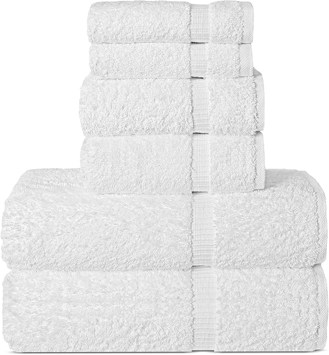 Chakir Turkish Linens Luxury Spa and Hotel Quality Premium Turkish Cotton 6-Piece Towel Set (2 x Bath Towels, 2 x Hand Towels, 2 x Washcloths)