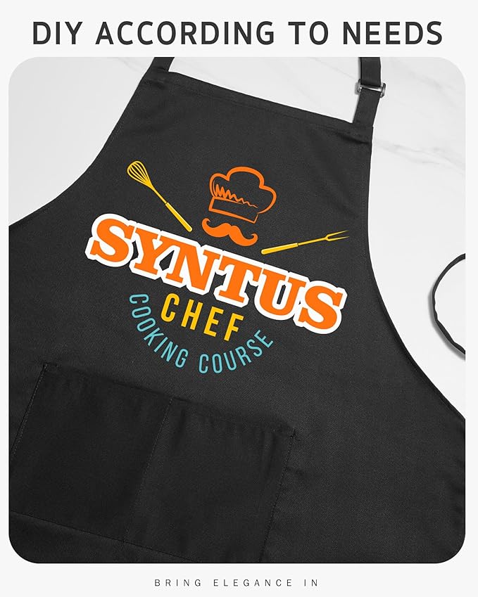Syntus Apron for Men Women, Adjustable Cooking Kitchen Chef Aprons with 2 Pockets, Cotton/Polycotton/Polyester