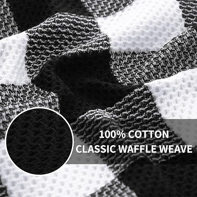 Homaxy Kitchen Towels and Dishcloths Set, 12 x 12 and 13 x 28 Inches, Set of 10 100% Cotton Waffle Weave Check Plaid Kitchen Dish Towels, Super Soft and Absorbent Dish Cloths, White & Black