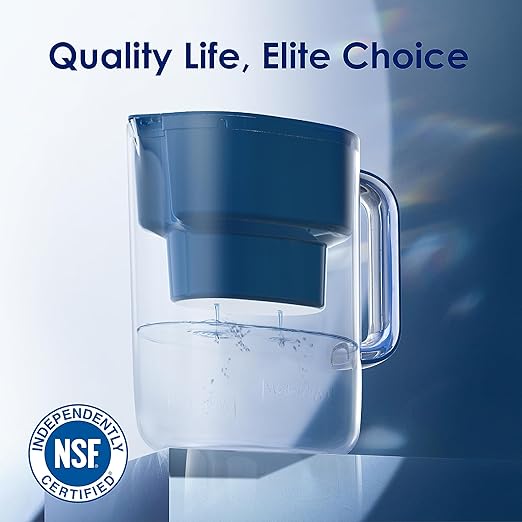 Waterdrop Water Filter Pitcher, 200-Gallon Long-Life, 10-Cup Large Water Filter Pitcher, Improved Coffee & Tea Taste, NSF Certified, 5X Times Lifetime, Reduces PFOA/PFOS, Chlorine, Classic Blue
