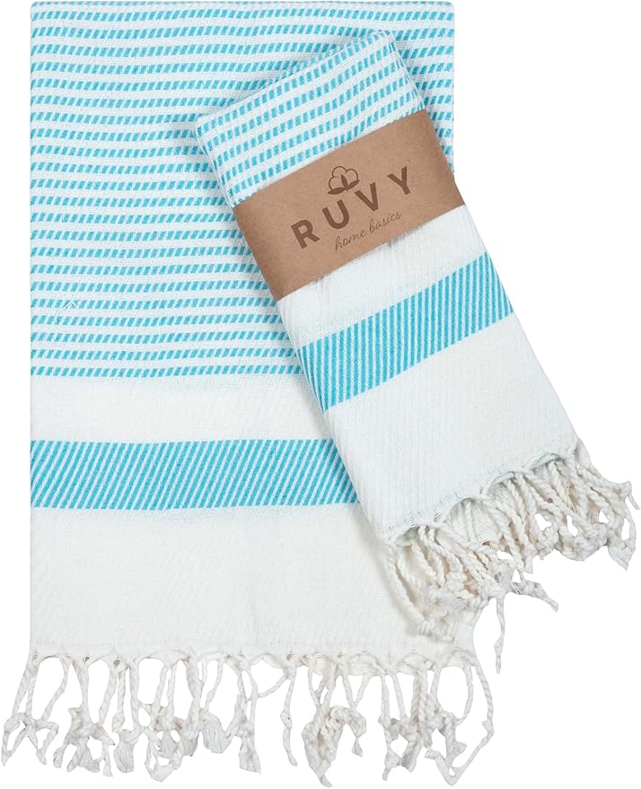 Ruvy Home Basics Turkish Hand Towels for Bathroom Set of 4 | 18"x40", Cotton | Decorative Towel for Bathroom, Kitchen, Dishcloth, Tea, Yoga, Face, Gym - Turquoise
