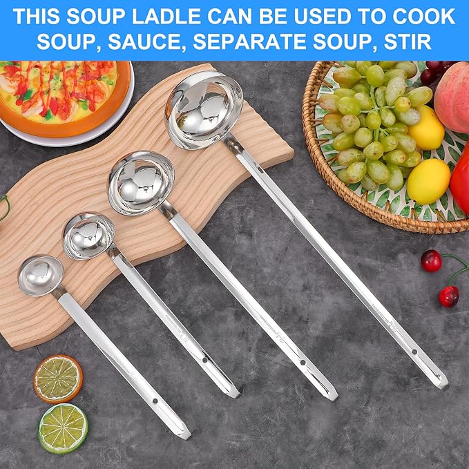 8pcs Stainless Steel Soup Ladle for Serving with Long Handles Sturdy Soup Ladle Portion Control Serving Spoons Cooking Servings Ladles for Cooking Stirring Sauce Kitchen Home Accessories Restaurant