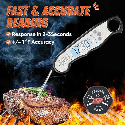 Digital Meat Thermometer, Waterproof Instant Read Food Thermometer for Cooking and Grilling, Kitchen Gadgets, Accessories with Backlight & Calibration for Candy, BBQ Grill, Liquids, Beef, Turkey…