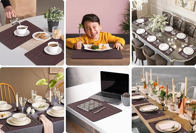 Aofmee Faux Leather Placemats Set of 6 - Waterproof - Wipeable - Washable - Heat Resistant - Anti Slip Stain Resistant Kitchen Dining Table Place Mats, Suitable for Indoor & Outdoor Use, Easy to Clean