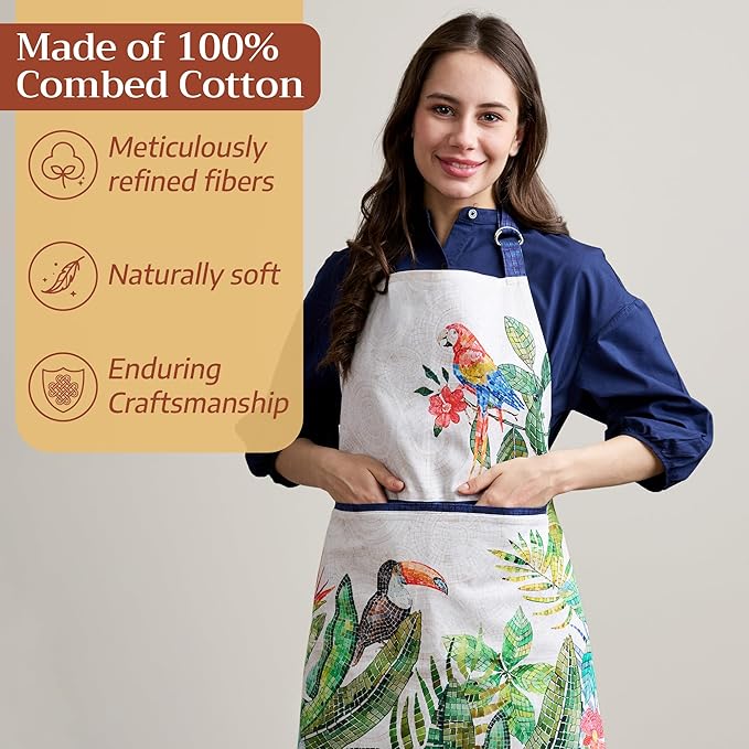 Maison d' Hermine 100% Cotton Apron for women with Pocket Kitchen Chef Apron for Men Cooking Mothers Day Gifts
